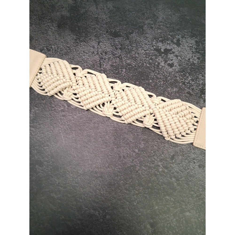 Vince Camuto Women's Boho Macrame Woven Fabric Rope Ring Stretch Belt Size L/XL
